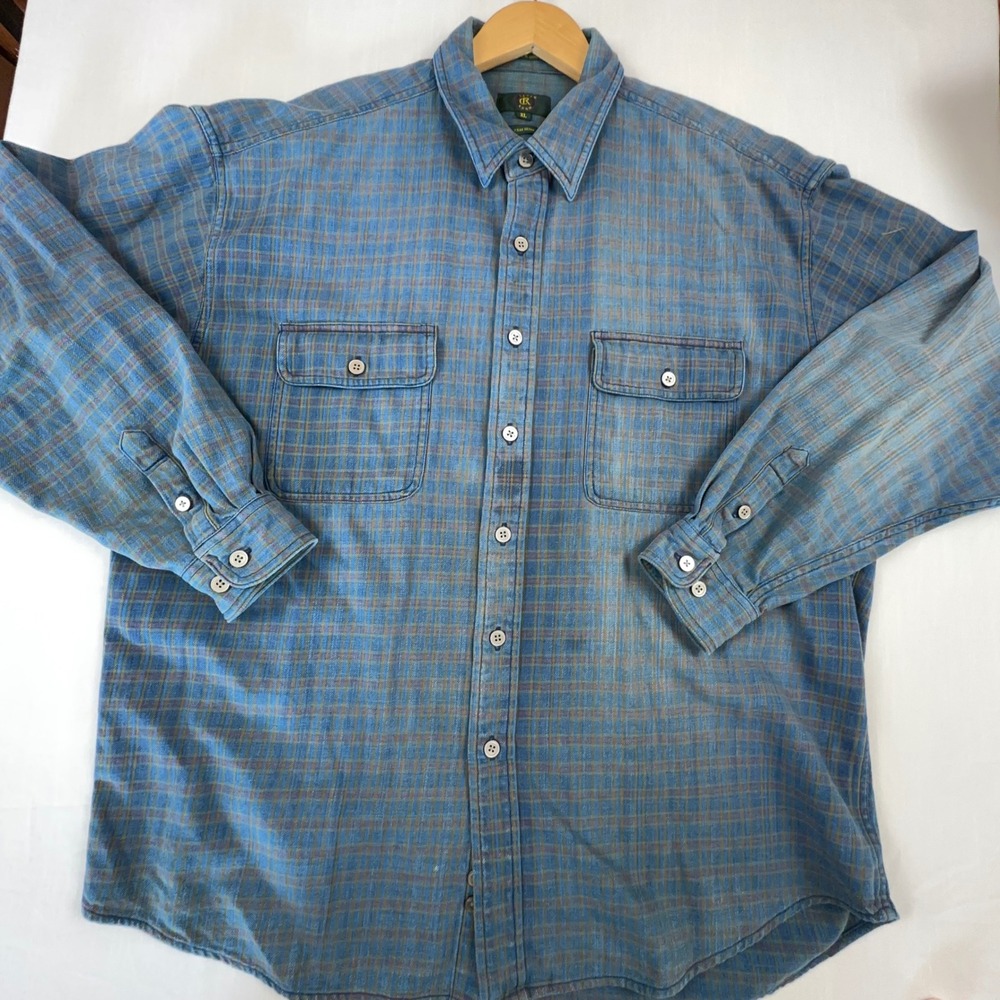 LRG Lifted Research Group Mens XL Blue Plaid Button Down Work Shirt Long Sleeve